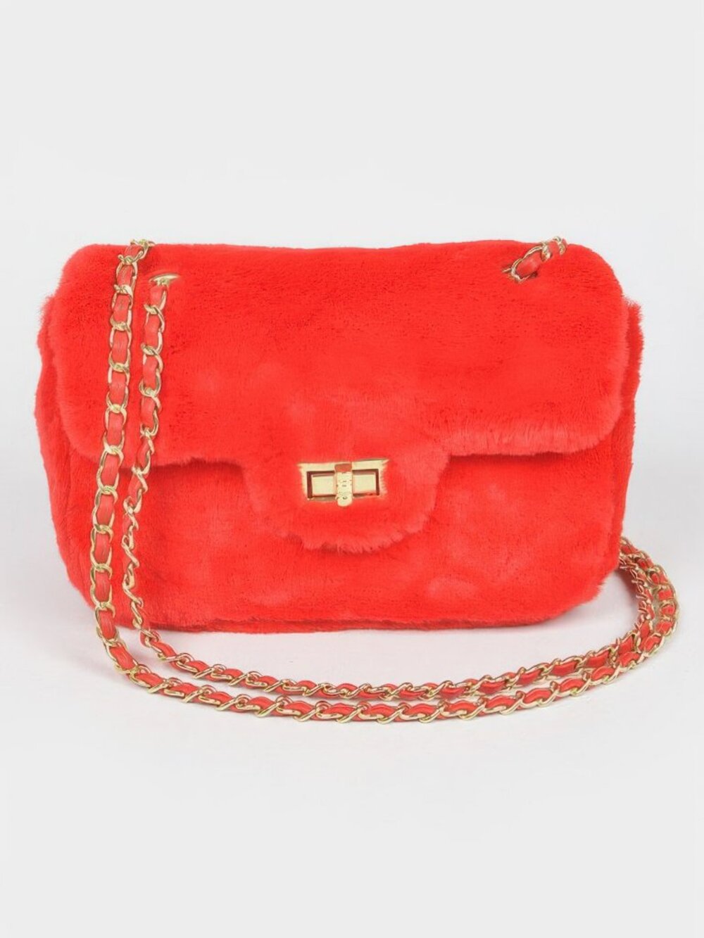 Faux Wool Flap Shoulder Bag